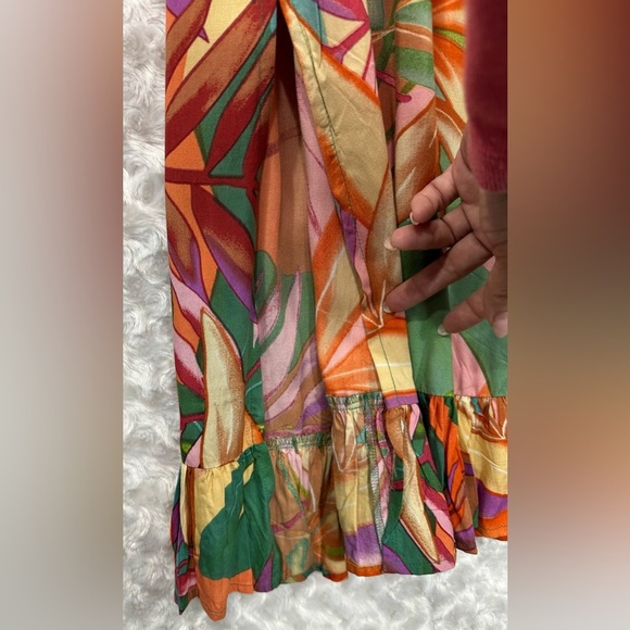 True Destination Women's XS V neck Tropical Leaf Print Midi Sundress - Picture 5 of 10